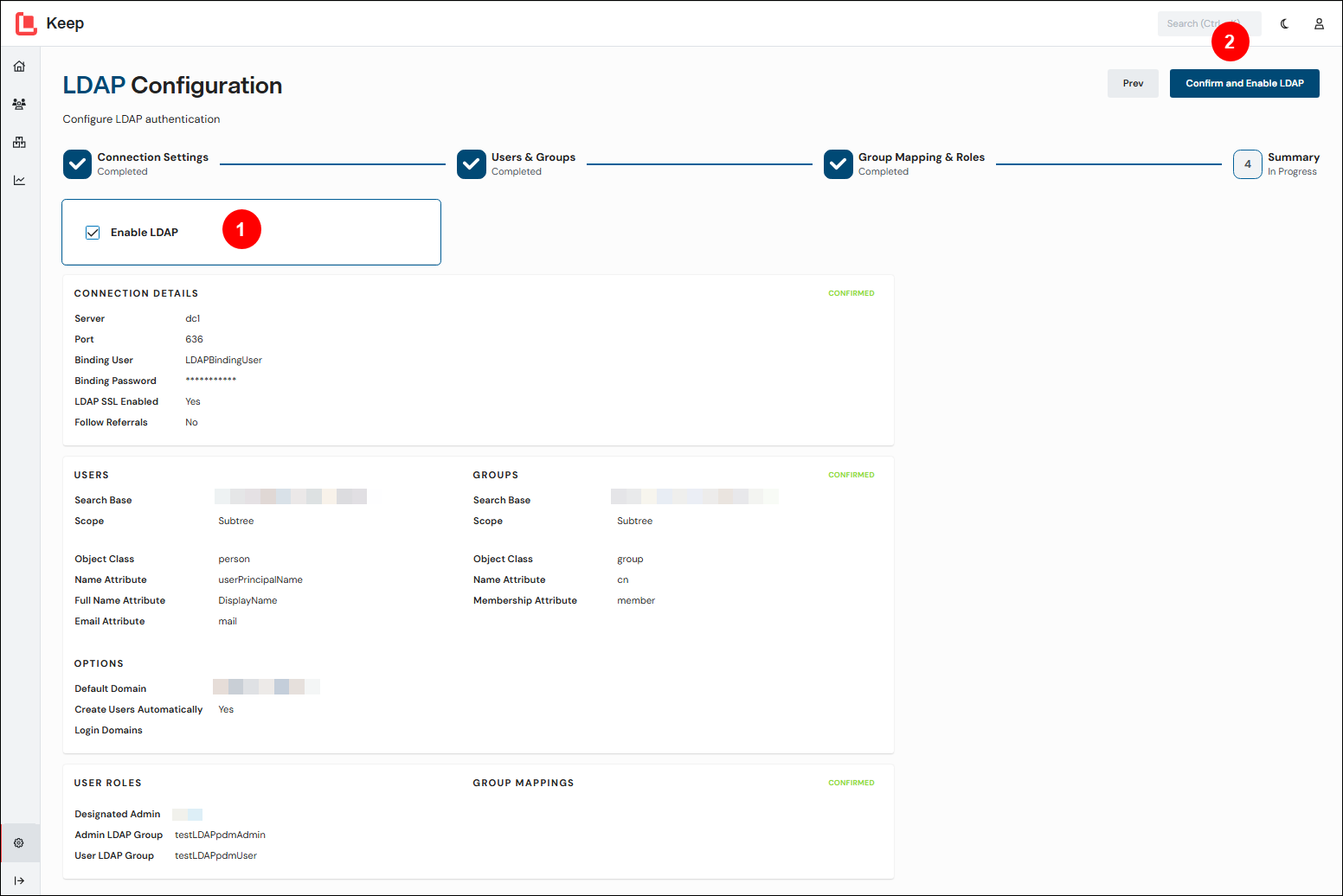 The Summary page of the LDAP configuration process.